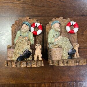 Nautical Fisherman Bookends with Red and Brown Accents